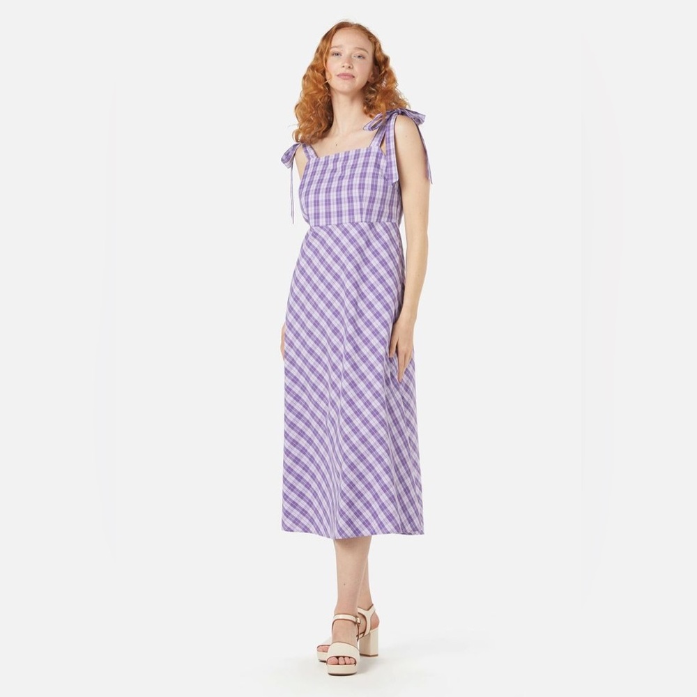 Princess Highway Juno Check Sundress Women 12 Violet Shoulder Tie MIDI